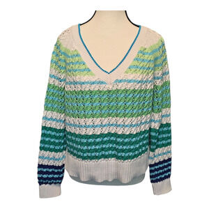 Talbots Womens Striped 100% Cotton Sweater Size Large Beachy Coastal Preppy